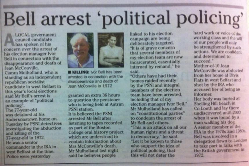 Ivor Bell political policing arrest